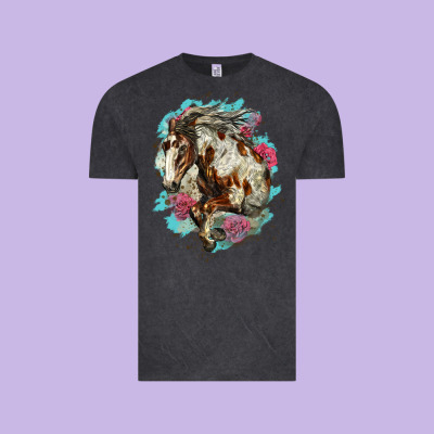 Mustang Horse With Floral Background Vintage Tee Designed By Lillyallendesigns