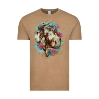 Vintage Coffee mustang horse with floral background Vintage Tee - LillyAllenDesigns