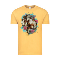Vintage Mustard mustang horse with floral background Vintage Tee - LillyAllenDesigns