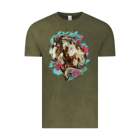 Vintage Olive mustang horse with floral background Vintage Tee - LillyAllenDesigns