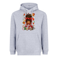 Heather Grey one merry nurse afro messy bun Heavyweight Hoodie - texasbilliewilder