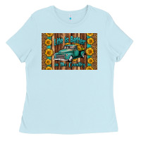 Baby Blue life is better in the country skinny metal can holder Ladies Tee - HRA Design Shop