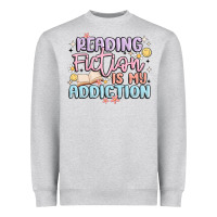 Heather Grey reading fiction is my addiction Heavyweight Sweatshirt - MaliasSmallBusiness