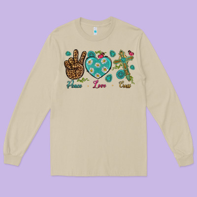 Peace Love Cross Long Sleeve Tee Designed By Nancycooperartshop