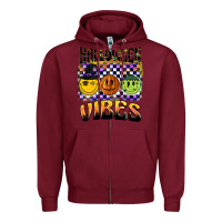 Burgundy halloween vibes smiley face Zipper Hoodie - BarkalooDesign