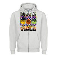 Dove Grey halloween vibes smiley face Zipper Hoodie - BarkalooDesign