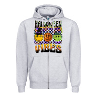 Heather Grey halloween vibes smiley face Zipper Hoodie - BarkalooDesign