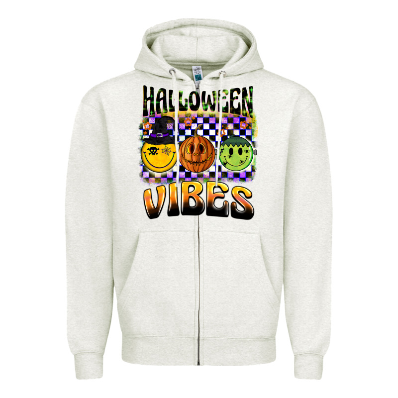 Halloween Vibes Smiley Face Zipper Hoodie by BarkalooDesign | Teevron
