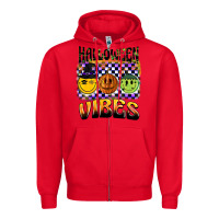 Red halloween vibes smiley face Zipper Hoodie - BarkalooDesign