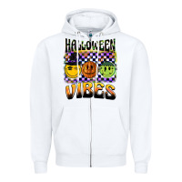White halloween vibes smiley face Zipper Hoodie - BarkalooDesign