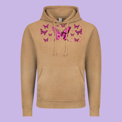Floral Breast Cancer Butterfly Vintage Hoodie Designed By Jasminsmagicworld