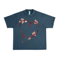 Midnight Navy custom heart stethoscope Urban Heavy Tee - MaliasSmallBusiness