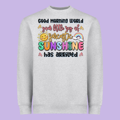 Good Morning World Your Little Ray Of Sarcastic Heavyweight Sweatshirt Designed By Maliassmallbusiness