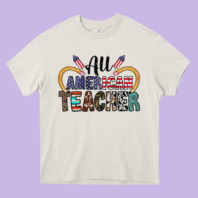 All American Teacher Heavy Core Tee Designed By Cowhidedigitalart