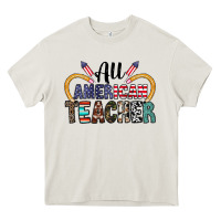 Cream all american teacher Heavy Core Tee - CowhideDigitalArt