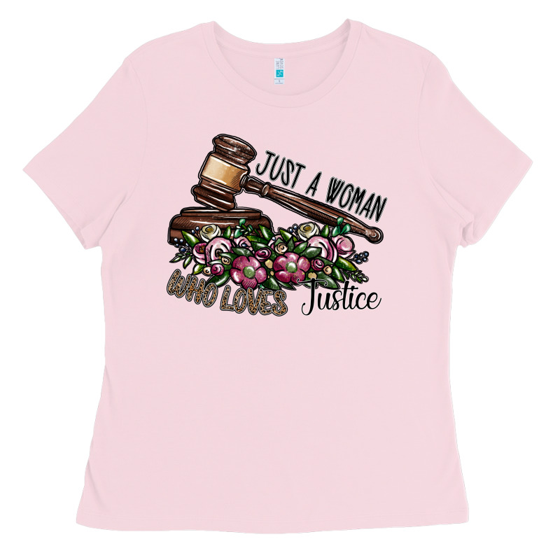 Just A Woman Who Loves Justice Ladies Tee by SublimationCraftShop | Teevron