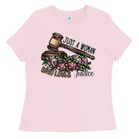 Bubblegum Pink just a woman who loves justice Ladies Tee - SublimationCraftShop