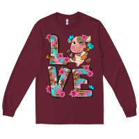 Burgundy love little cute cow Long Sleeve Tee - NancyCooperArtShop