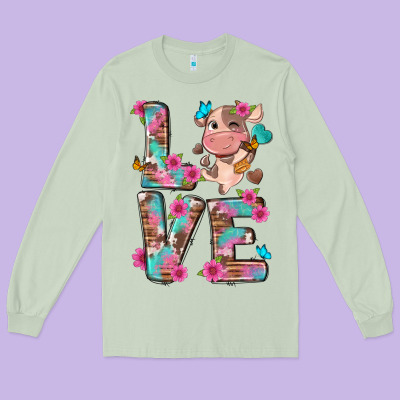 Love Little Cute Cow Long Sleeve Tee Designed By Nancycooperartshop