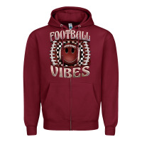 Burgundy football vibes smiley face Zipper Hoodie - BarkalooDesign