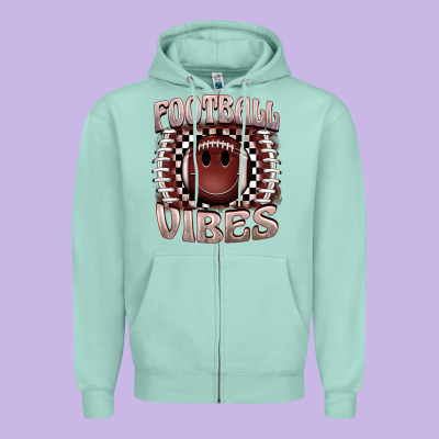 Football Vibes Smiley Face Zipper Hoodie Designed By Barkaloodesign