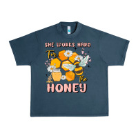 Midnight Navy she works hard for the honey Urban Heavy Tee - MaliasSmallBusiness