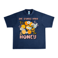 Navy she works hard for the honey Urban Heavy Tee - MaliasSmallBusiness