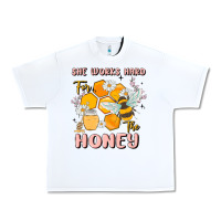 White she works hard for the honey Urban Heavy Tee - MaliasSmallBusiness