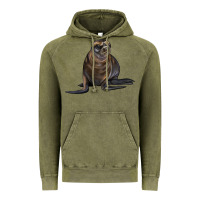 Vintage Olive Sea Lion Illustrations Vintage Hoodie - LillyAllenDesigns