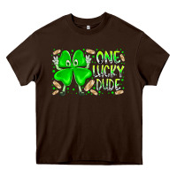 Chocolate Brown one lucky dude Heavy Core Tee - RacoonDesign