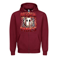 Burgundy baseball vibes smiley face Zipper Hoodie - BarkalooDesign