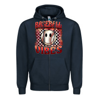 Navy baseball vibes smiley face Zipper Hoodie - BarkalooDesign