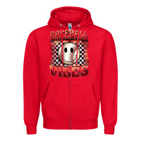 Red baseball vibes smiley face Zipper Hoodie - BarkalooDesign