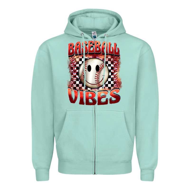 Baseball Vibes Smiley Face Zipper Hoodie by BarkalooDesign | Teevron