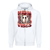 White baseball vibes smiley face Zipper Hoodie - BarkalooDesign