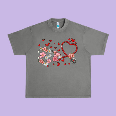 Valentine's Day Stethoscope Urban Heavy Tee Designed By Maliassmallbusiness