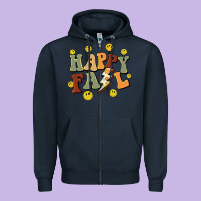 Happy Fall Smiley Face Zipper Hoodie Designed By Barkaloodesign