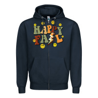 Navy happy fall smiley face Zipper Hoodie - BarkalooDesign