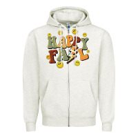 Oatmeal Heather happy fall smiley face Zipper Hoodie - BarkalooDesign