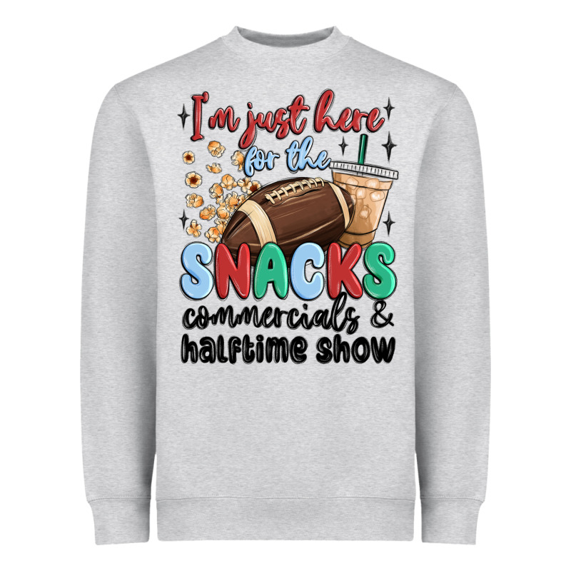 Im Just Here For The Snacks Commercials And  Halftime Show Heavyweight Sweatshirt by MaliasSmallBusiness | Teevron
