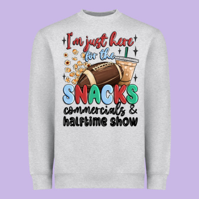 Im Just Here For The Snacks Commercials And  Halftime Show Heavyweight Sweatshirt Designed By Maliassmallbusiness