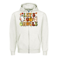 Oatmeal Heather halloween lets go ghouls Zipper Hoodie - BarkalooDesign