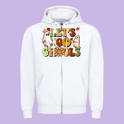 Halloween Lets Go Ghouls Zipper Hoodie Designed By Barkaloodesign