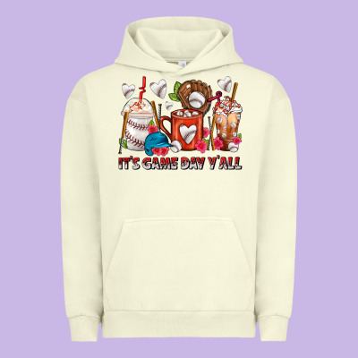 It's Game Day Y'all Baseball Coffee Cups Urban Hoodie Designed By Fadigitalartstudio
