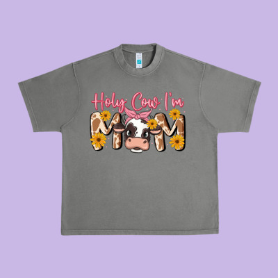 Holy Cow I'm Mom Urban Heavy Tee Designed By Maliassmallbusiness