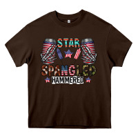 Chocolate Brown star spangled hammered Heavy Core Tee - CowhideDigitalArt
