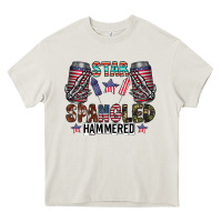 Cream star spangled hammered Heavy Core Tee - CowhideDigitalArt