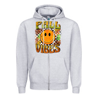Heather Grey fall vibes smiley face Zipper Hoodie - BarkalooDesign