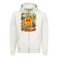 Oatmeal Heather fall vibes smiley face Zipper Hoodie - BarkalooDesign