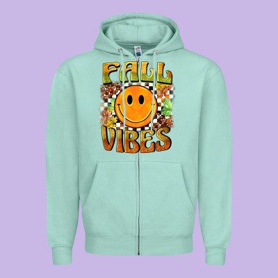 Fall Vibes Smiley Face Zipper Hoodie Designed By Barkaloodesign